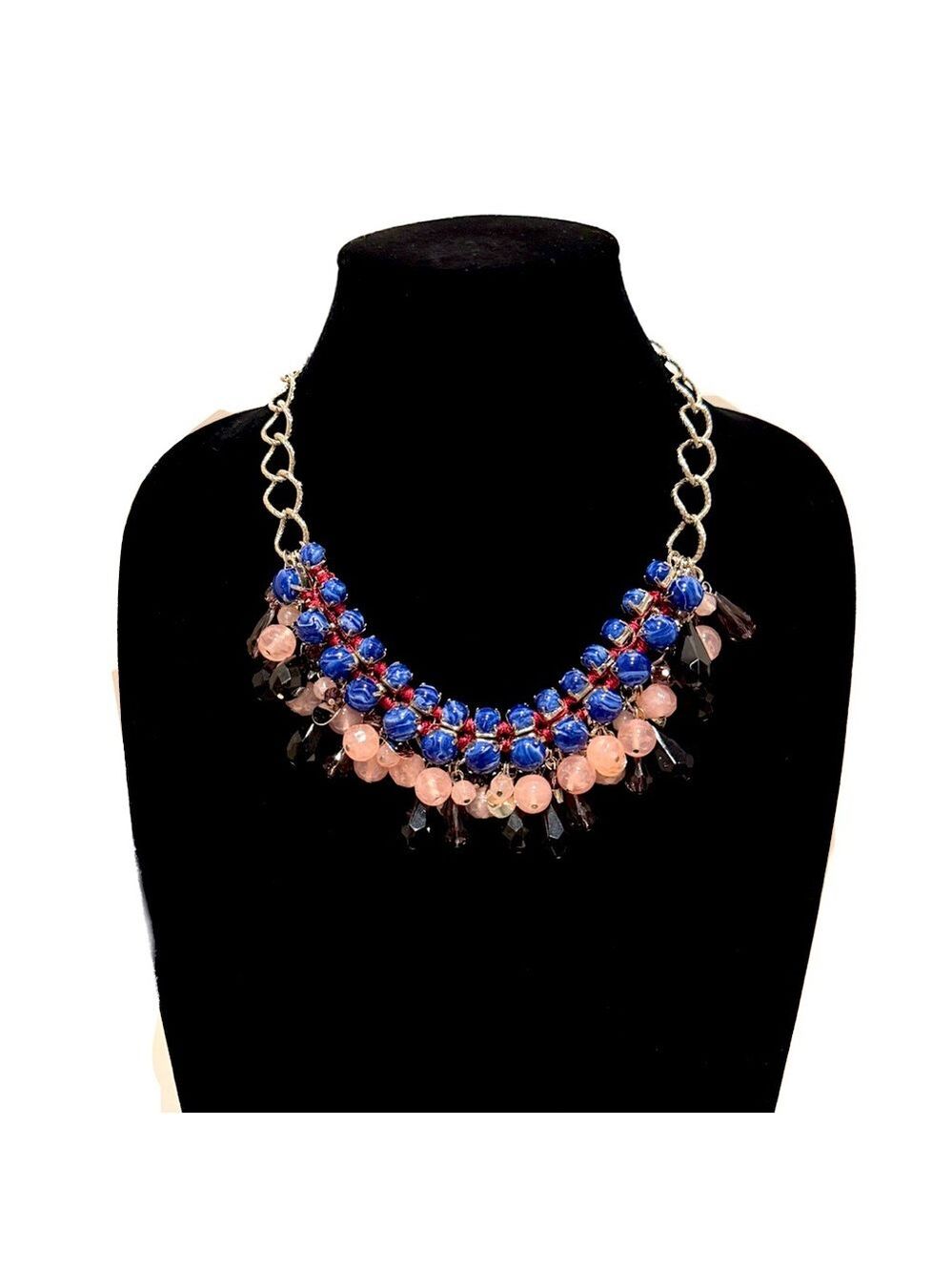 SWEET TREAT | TALBOTS Pink & Blue Bauble Beaded Statement Necklace | NWOT - Picture 6 of 7